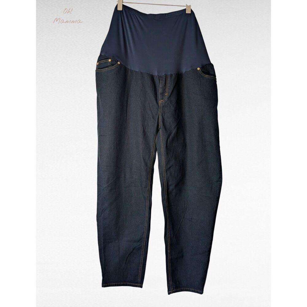 Oh! Mamma Maternity Jeans 2X Dark Wash Over Belly Panel Stretch Denim